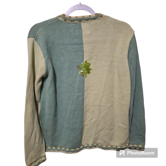 Vintage Storybook Knits Cardigan Sweater HSN St. Patrick's Clover Green Sz S - Picture 12 of 13